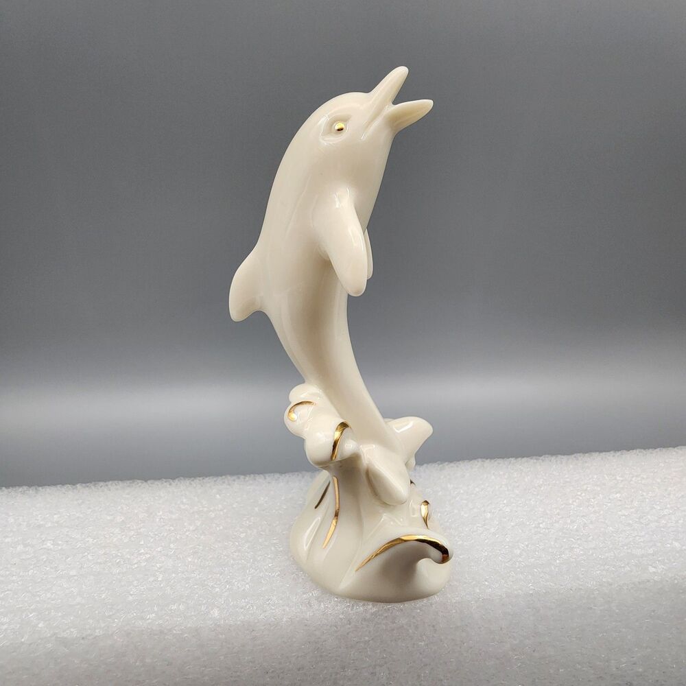 Lenox Dolphin Figurine Animal Figure Fine China 24kt Gold Accent Vintage Decor